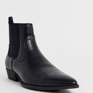 COPY - ASOS DESIGN stacked heel western chelsea boots in black faux leather.
